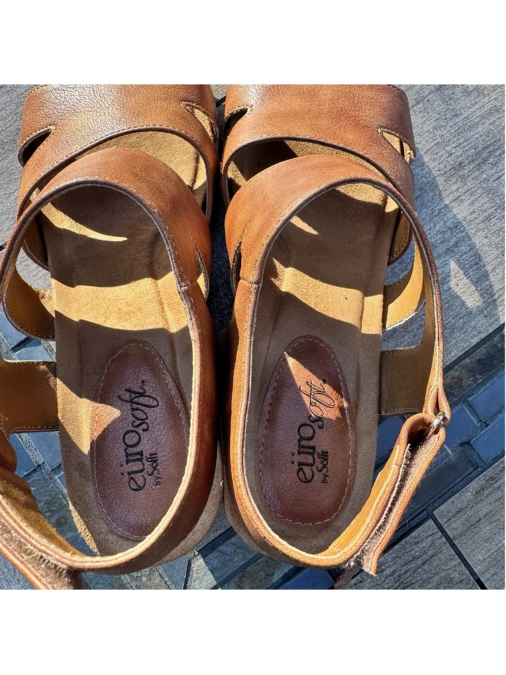 EuroSoft by Sofft Sadra Women's Tan Brown Strappy Wedge Sandals 10 Comfort Shoes